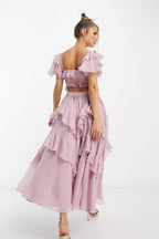 Vrouwen midi-jurk met ruffles - elegante party outfit voor bijzondere gelegenheden