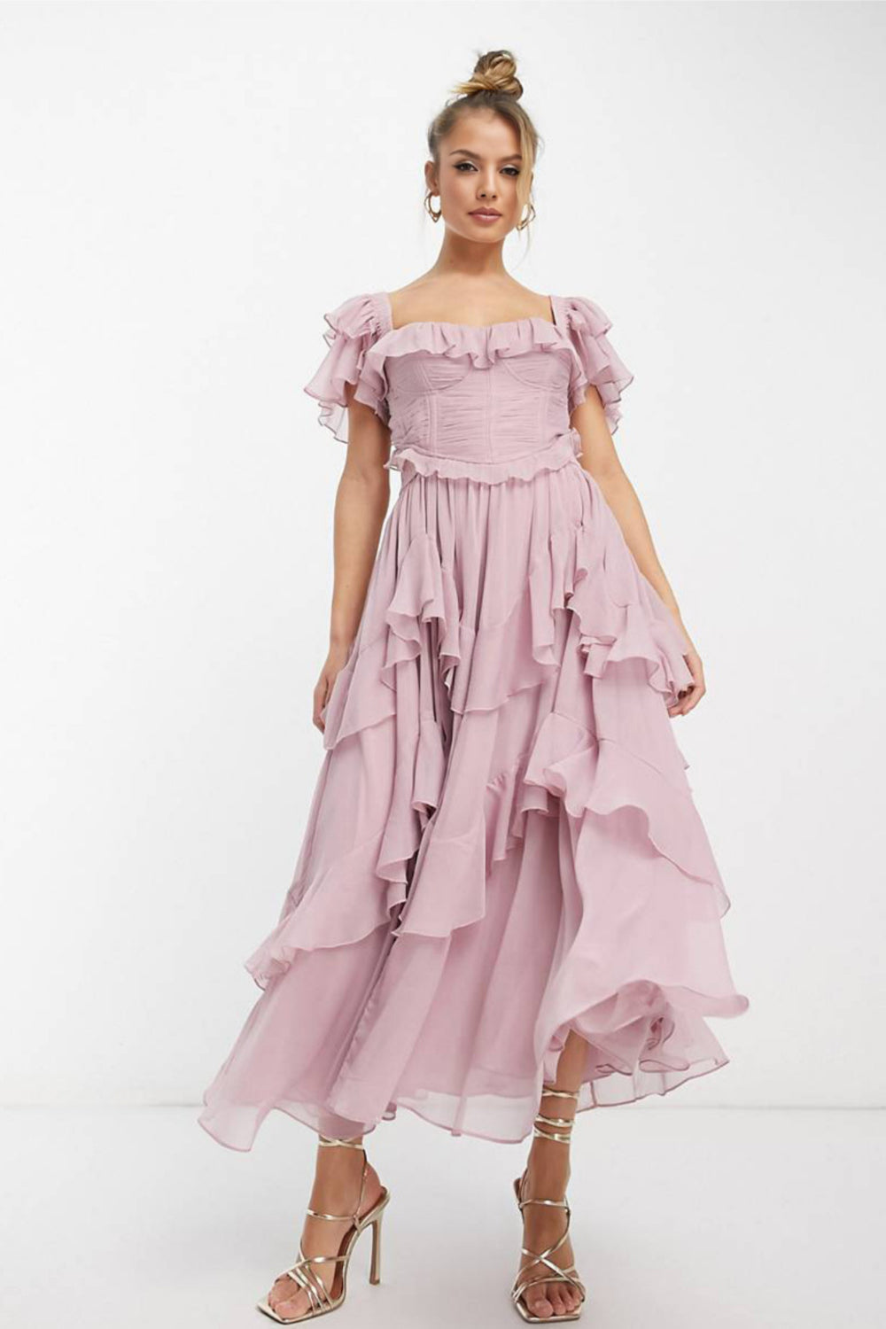 Vrouwen midi-jurk met ruffles - elegante party outfit voor bijzondere gelegenheden