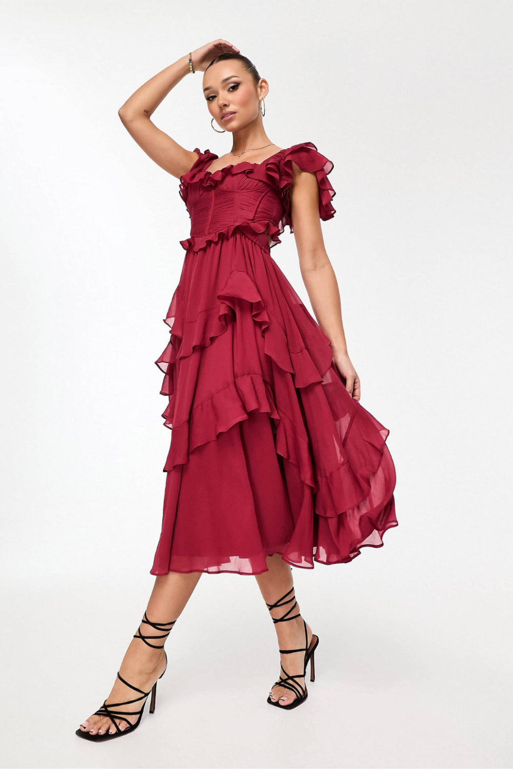 Vrouwen midi-jurk met ruffles - elegante party outfit voor bijzondere gelegenheden