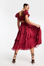 Vrouwen midi-jurk met ruffles - elegante party outfit voor bijzondere gelegenheden