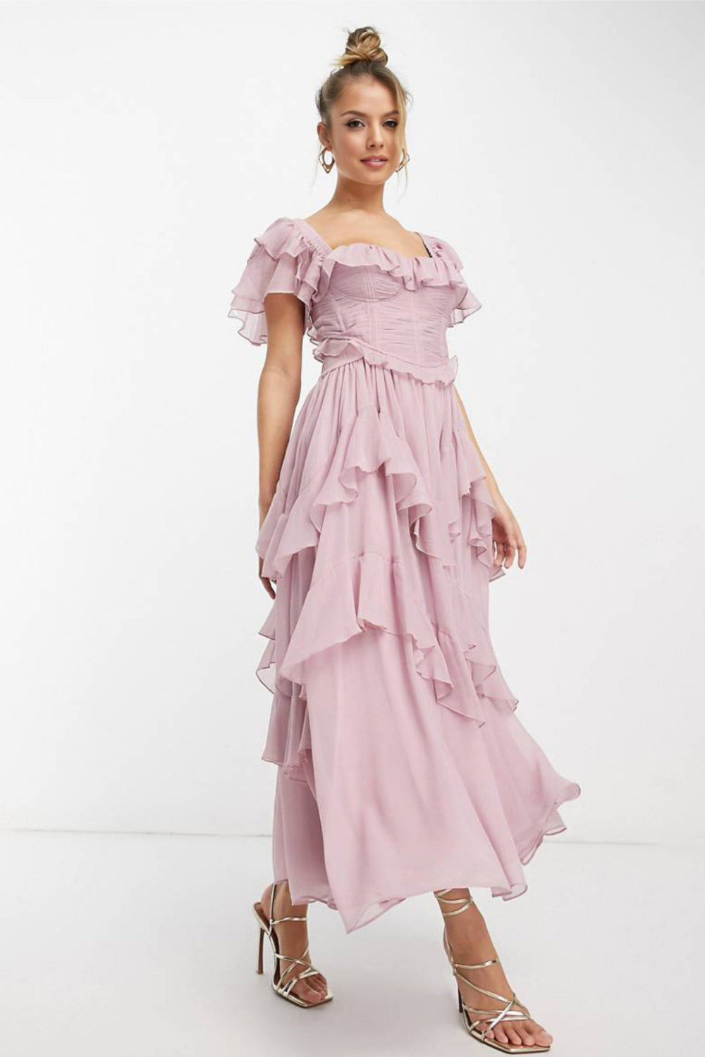 Vrouwen midi-jurk met ruffles - elegante party outfit voor bijzondere gelegenheden