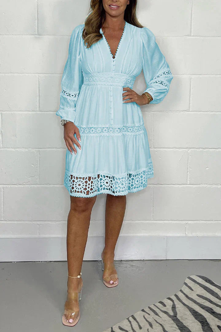 Dames midi overhemdjurk met kantdetails - stijlvolle dagoutfit voor casual en semi-formele gelegenheden