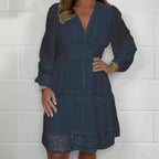 Dames midi overhemdjurk met kantdetails - stijlvolle dagoutfit voor casual en semi-formele gelegenheden