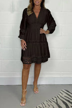 Dames midi overhemdjurk met kantdetails - stijlvolle dagoutfit voor casual en semi-formele gelegenheden