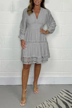 Dames midi overhemdjurk met kantdetails - stijlvolle dagoutfit voor casual en semi-formele gelegenheden