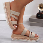 Dames platform sandalen met open neus en elegante roze glitter - voor zomerse uitjes
