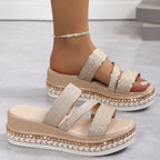 Dames platform sandalen met open neus en elegante roze glitter - voor zomerse uitjes