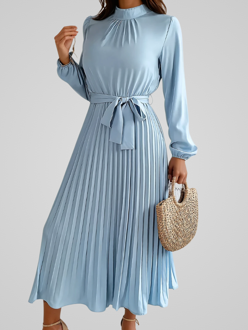 Dames geplooide maxi jurk - stijlvolle lange mouw kleding voor speciale gelegenheden