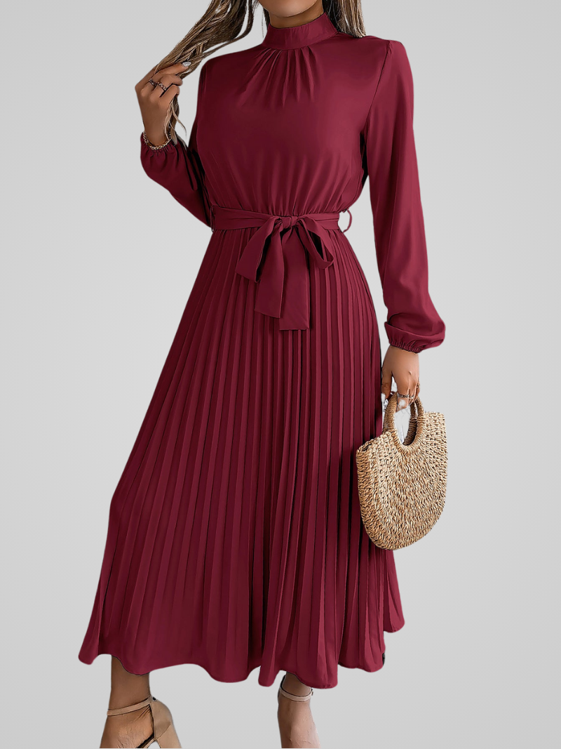 Dames geplooide maxi jurk - stijlvolle lange mouw kleding voor speciale gelegenheden