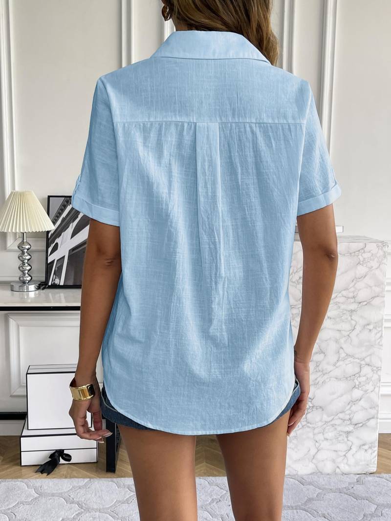 Dames relaxte fit korte mouw blouse - lichtgewicht zomer shirt voor casual dagelijks gebruik