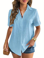 Dames relaxte fit korte mouw blouse - lichtgewicht zomer shirt voor casual dagelijks gebruik