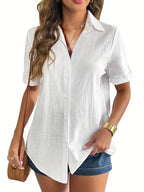 Dames relaxte fit korte mouw blouse - lichtgewicht zomer shirt voor casual dagelijks gebruik
