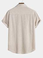 Dames geribde short sleeve shirt - relaxte pasvorm casual wear - zachte stof knooptop voor elke dag