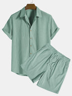 Dames geribde short sleeve shirt - relaxte pasvorm casual wear - zachte stof knooptop voor elke dag