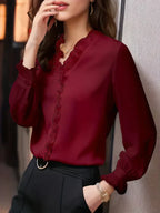 Vrouwen ruffled blouse - lichte kantooroutfit voor casual en formele gelegenheid