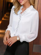 Vrouwen ruffled blouse - lichte kantooroutfit voor casual en formele gelegenheid
