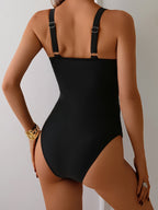 Dames sculpting badpak - elegante zwarte luxe strandmode voor stijlvolle volwassen vrouwen