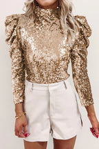 Dames sequins blouse - elegante puff sleeve top voor feesten en diners