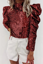 Dames sequins blouse - elegante puff sleeve top voor feesten en diners