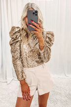 Dames sequins blouse - elegante puff sleeve top voor feesten en diners