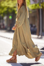 Dames overhemdjurk met knoopsluiting en elegante v-hals - casual dagmode