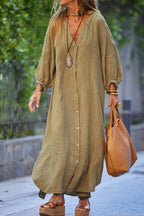 Dames overhemdjurk met knoopsluiting en elegante v-hals - casual dagmode