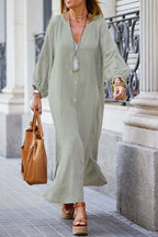 Dames overhemdjurk met knoopsluiting en elegante v-hals - casual dagmode