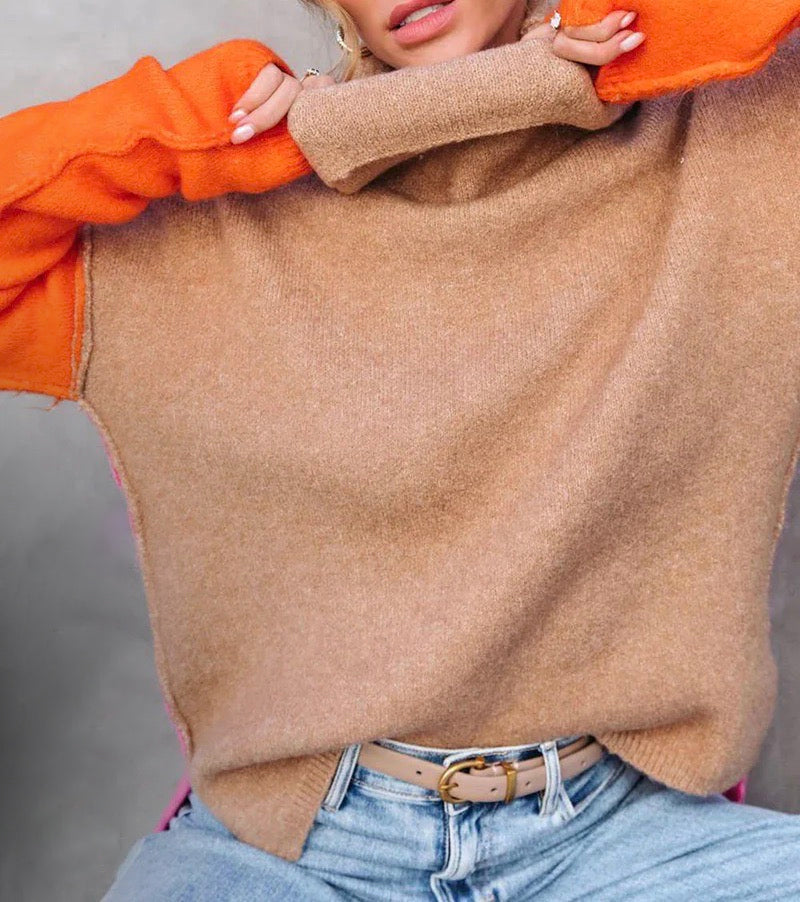 Dames trui bruin gebreid sweatshirt voor casual wear - gezellige zachte stof, relaxed fit