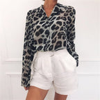 Dames tops - lange mouwen blouse met luipaardprint - trendy voor op kantoor en in de avond