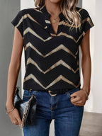 Vrouwen tops stijlvolle v-hals blouse geel chevronpatroon - elegante korte mouw top voor casual en zakelijke kleding