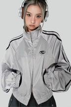 Chique grijs dames sportjack voor casual uitjes - stijlvolle zip-up long sleeve top