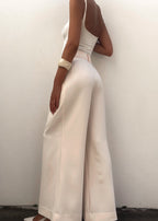 Damesbroek met wijde pijpen in elegant beige - op maat gemaakt voor kantoor of avondkleding