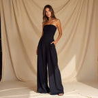 Dames wijde jumpsuit - stijlvolle avondkleding met chique strapless ontwerp voor formele gelegenheden