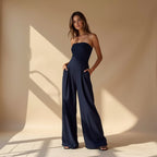 Dames wijde jumpsuit - stijlvolle avondkleding met chique strapless ontwerp voor formele gelegenheden