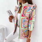 Dames zip-up jas - trendy gepersonaliseerde casual wear met lange mouwen en ruches