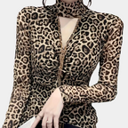 Leopardprint blouse - trendy bruin dames top met lange mouwen