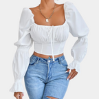 Cropped witte blouse - stijlvolle lange mouwen dames top
