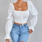 Cropped witte blouse - stijlvolle lange mouwen dames top