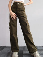 Dames cargo broek - functionele hoge taille in veelzijdig beige streetwear