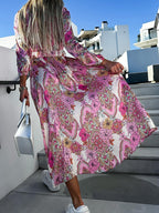 Dames bloemen midi hemdjurk met split - elegante lange mouwen voor speciale gelegenheden