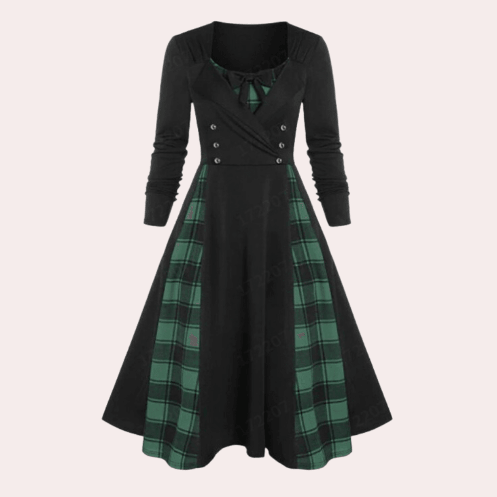 A-lijn jurk met geruit design - chique lange mouwen jurk voor dames