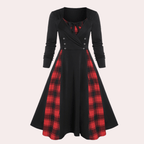 A-lijn jurk met geruit design - chique lange mouwen jurk voor dames