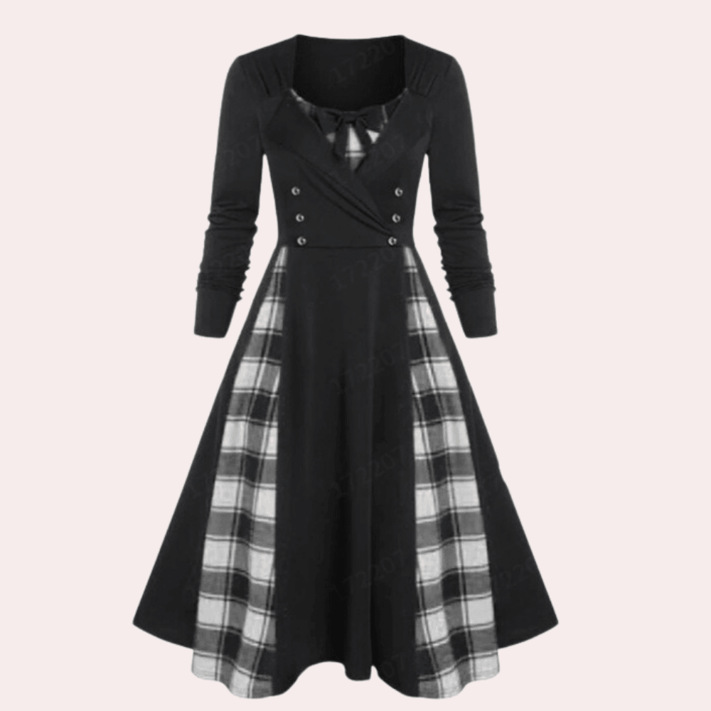 A-lijn jurk met geruit design - chique lange mouwen jurk voor dames