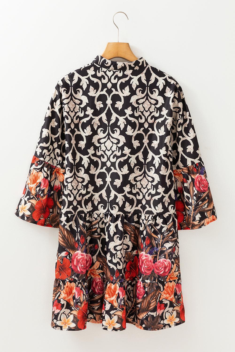 Florale mode - elegantie met zwart dames mini-jurkje met vintage print