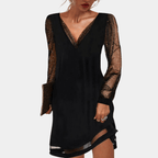 Zwarte jurk - verfijnde damesjurk met sheer lange mouwen