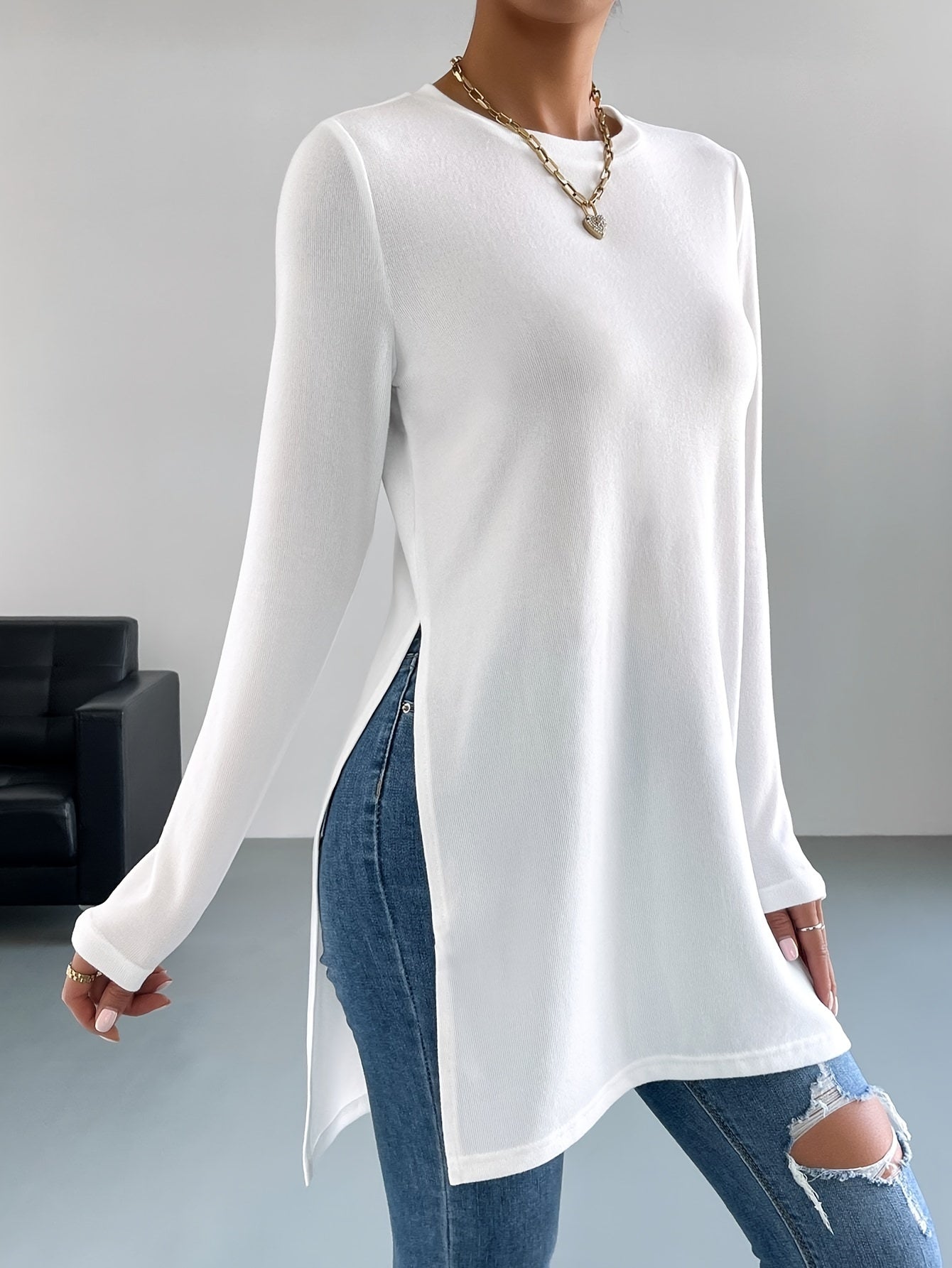 Lange mouw tuniek top - trendy dames top met zijsplitten