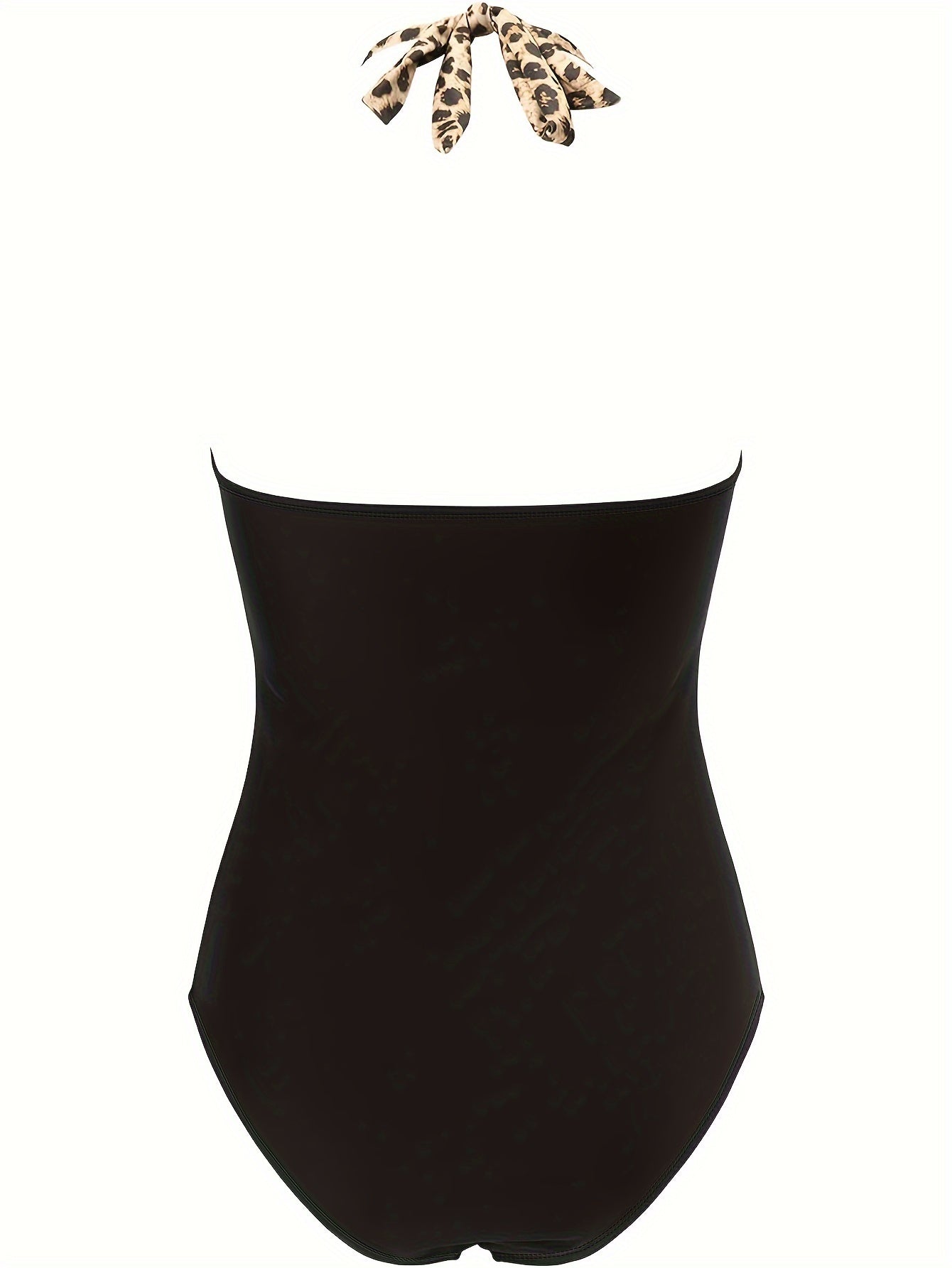 Dames zwarte luipaardprint badpak - criss-cross halternek stijl