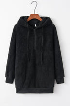 Warme fleece hoodie - oversized dames trui met halve rits en capuchon - Bakkermode.nl