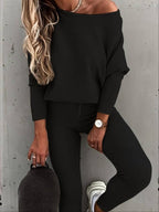 2-delige dames lounge set - ribbel trui en broek voor casual uitjes