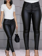 Zwarte high-waisted skinny jeans - trendy faux leren broeken voor dames